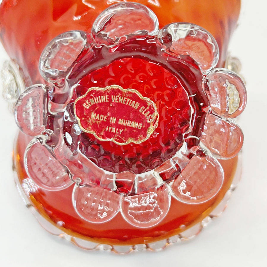 Murano Ruby Red Weave  Basket 20th