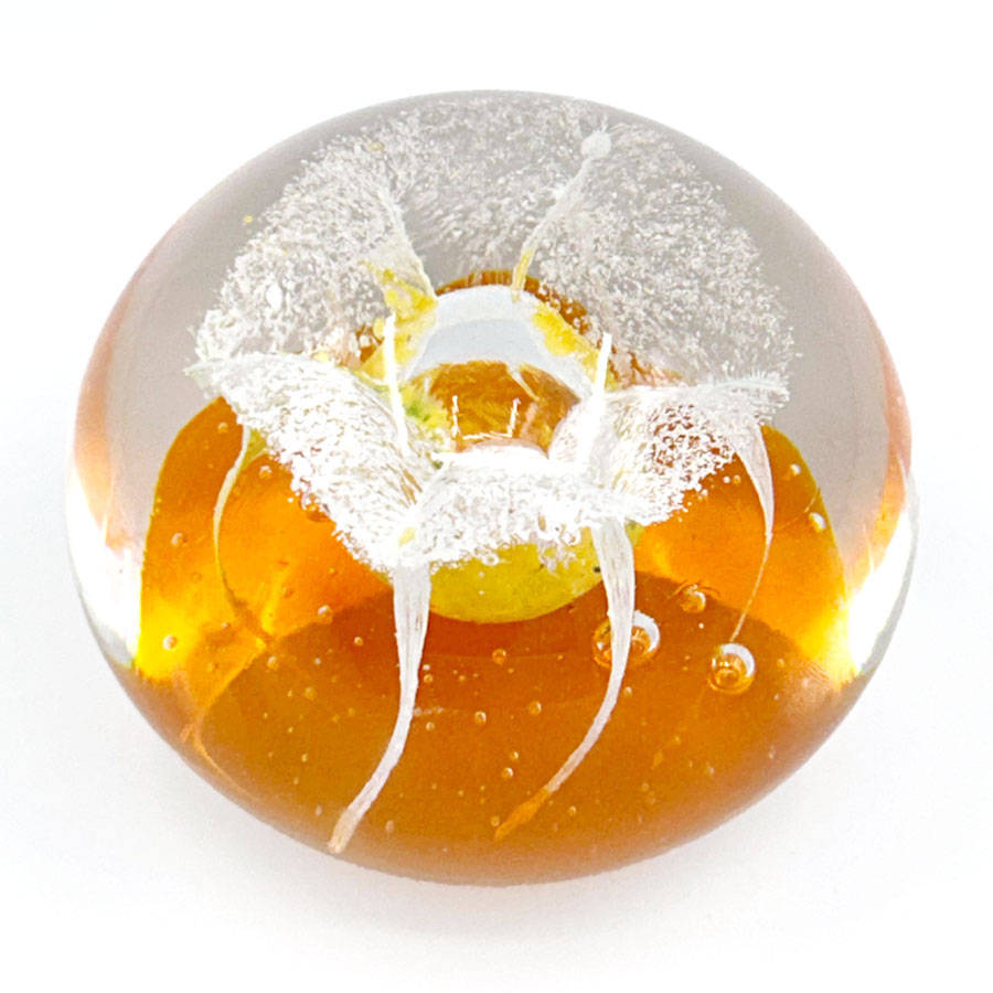 Murano Yellow Flower Art Glass Paperweight 20th