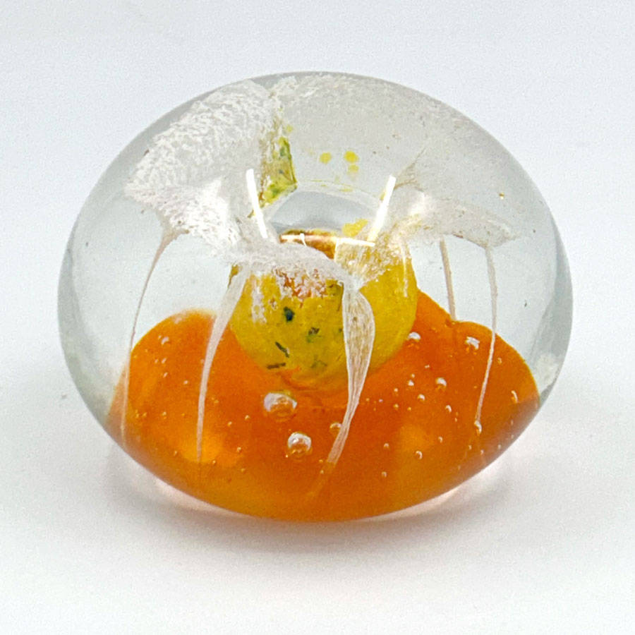 Murano Yellow Flower Art Glass Paperweight 20th