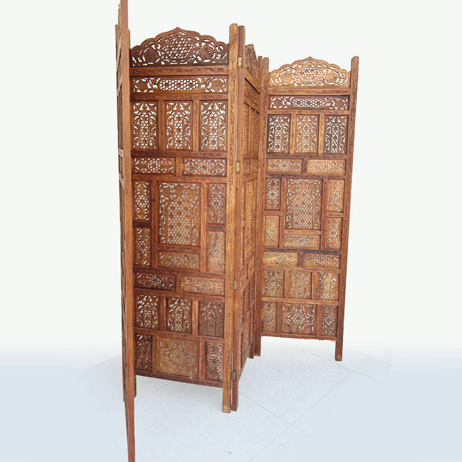 Mid-Century 4 Panels Teak Room Divider Fine Asian Carved