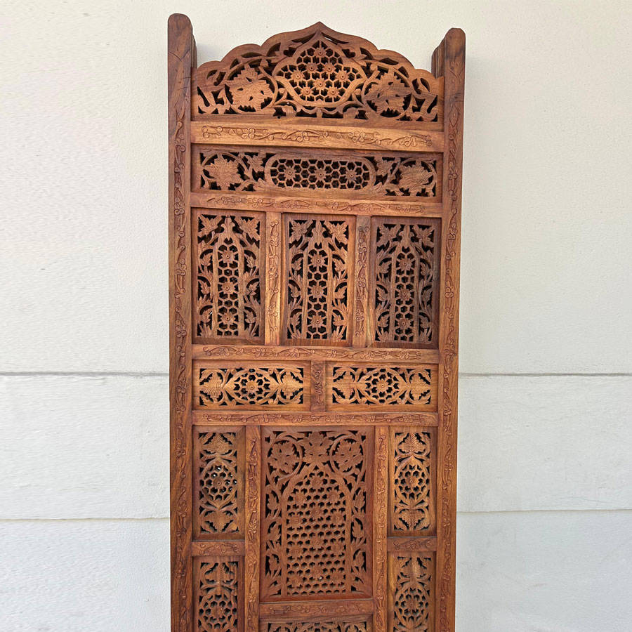 Mid-Century 4 Panels Teak Room Divider Fine Asian Carved