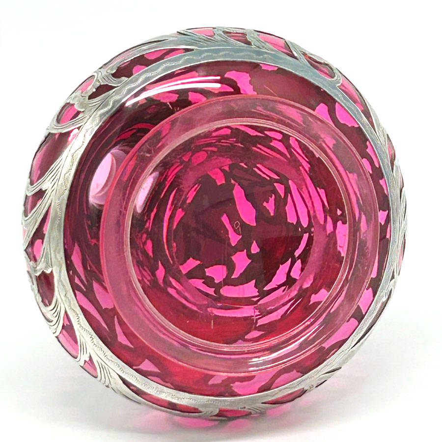 Art Nouveau Cranberry Glass Decanter With Silver Overlay