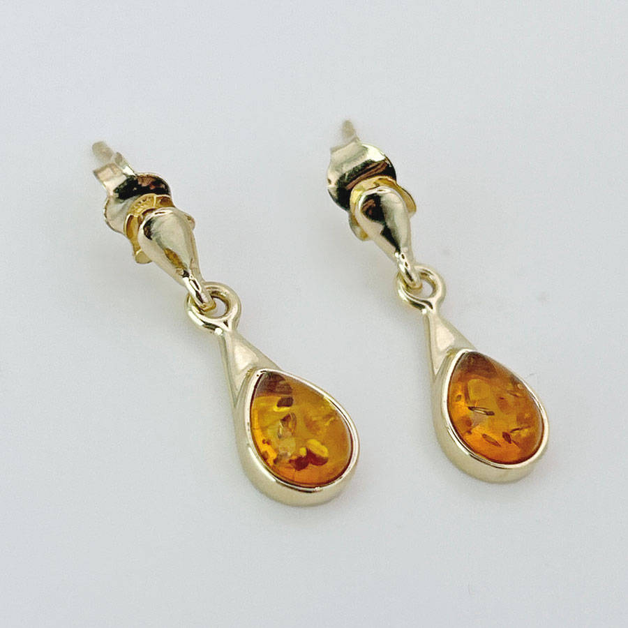 14ct Gold Natural Baltic Amber Drop Earrings