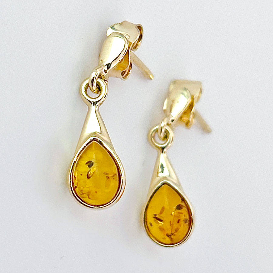 14ct Gold Natural Baltic Amber Drop Earrings