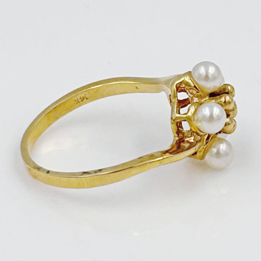 14ct Gold Pearl Cluster Daisy Cocktail Ring