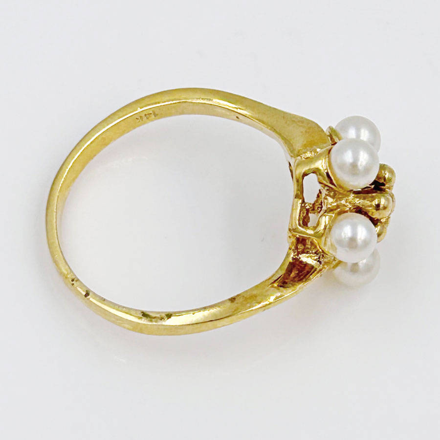14ct Gold Pearl Cluster Daisy Cocktail Ring