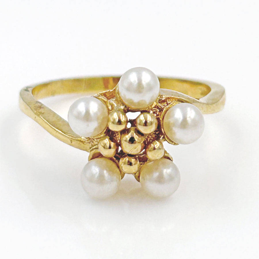 14ct Gold Pearl Cluster Daisy Cocktail Ring