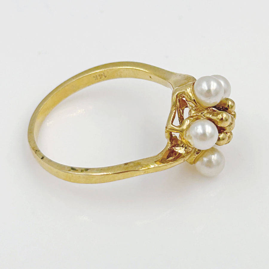 14ct Gold Pearl Cluster Daisy Cocktail Ring