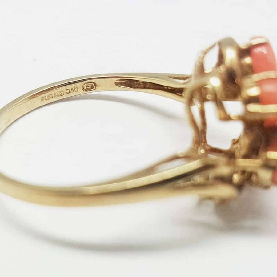 9ct Gold Daisy Coral and Diamond Ring