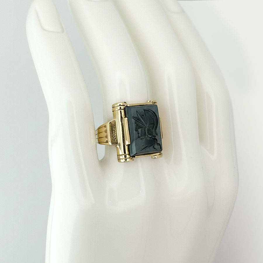 9ct Gold Hematite Roman Soldier Intaglio Ring
