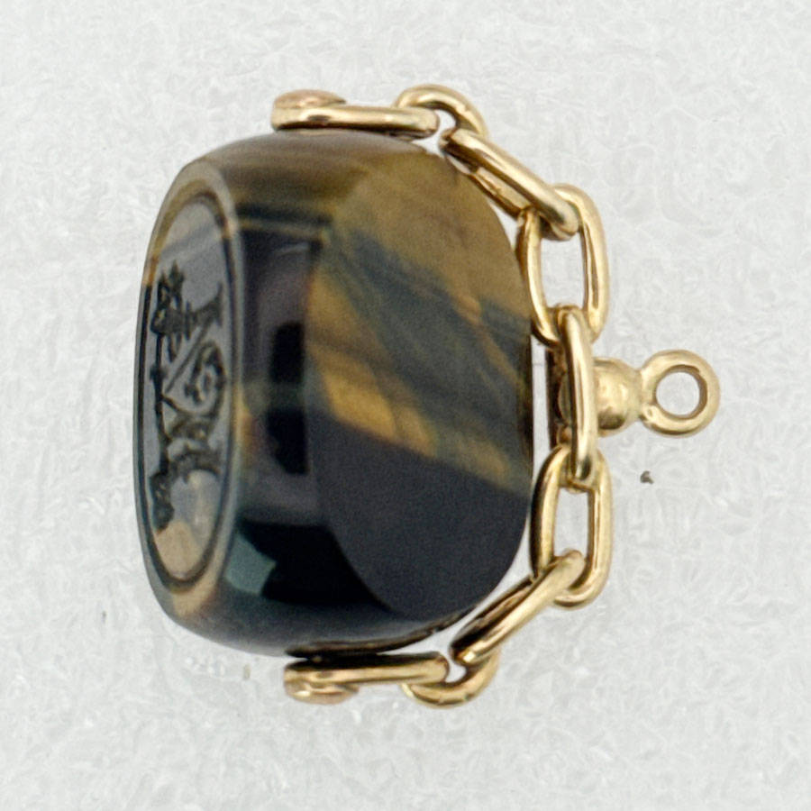 9ct Gold Swivel Tigers Eye Fob Seal