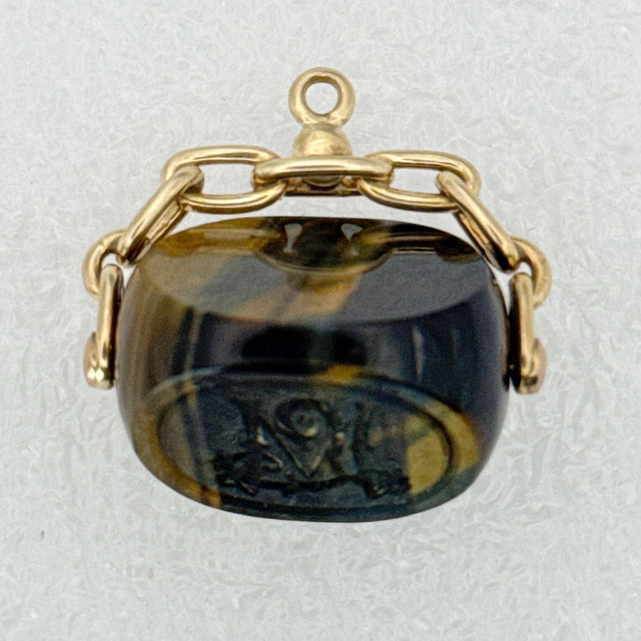 9ct Gold Swivel Tigers Eye Fob Seal