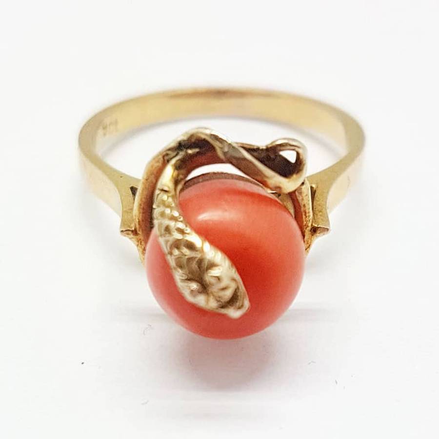 9ct Gold and Coral Snake Ring
