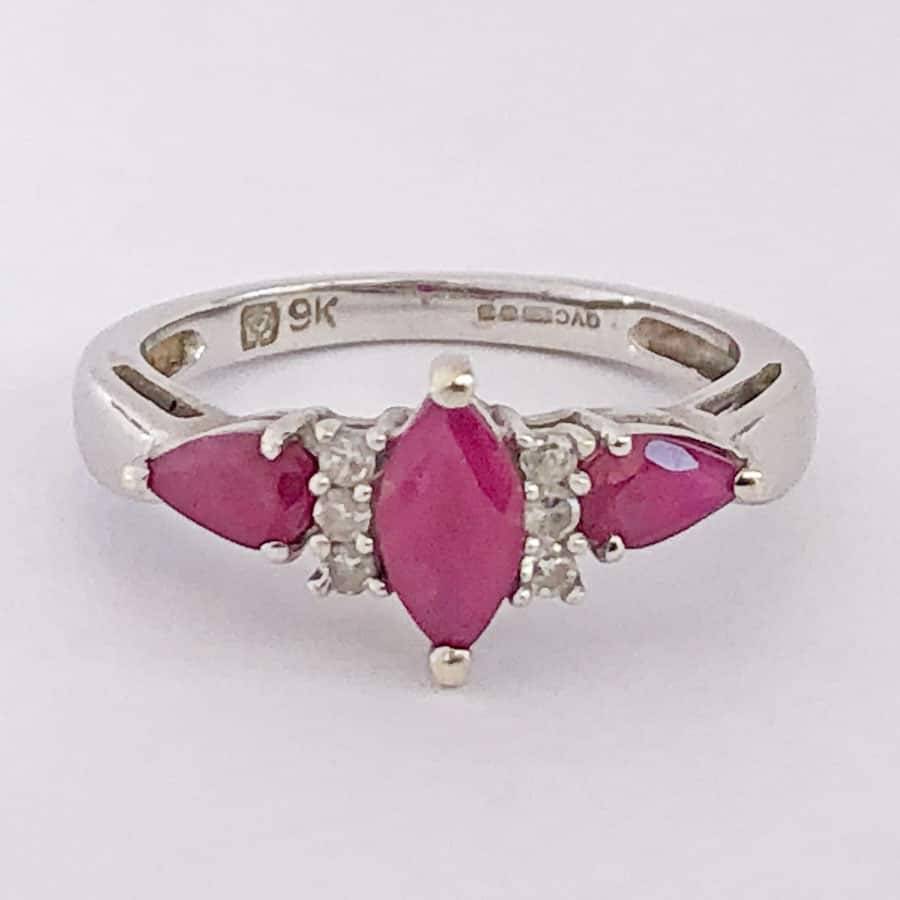 9ct Gold Marquise Ruby And Diamond Ring