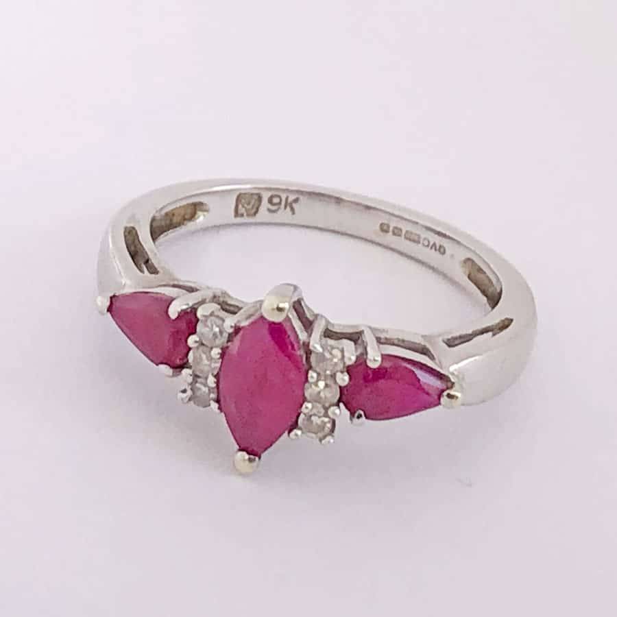 9ct Gold Marquise Ruby And Diamond Ring