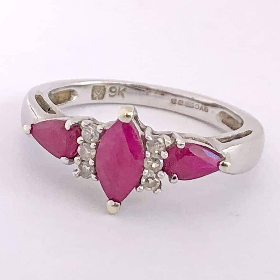 9ct Gold Marquise Ruby And Diamond Ring