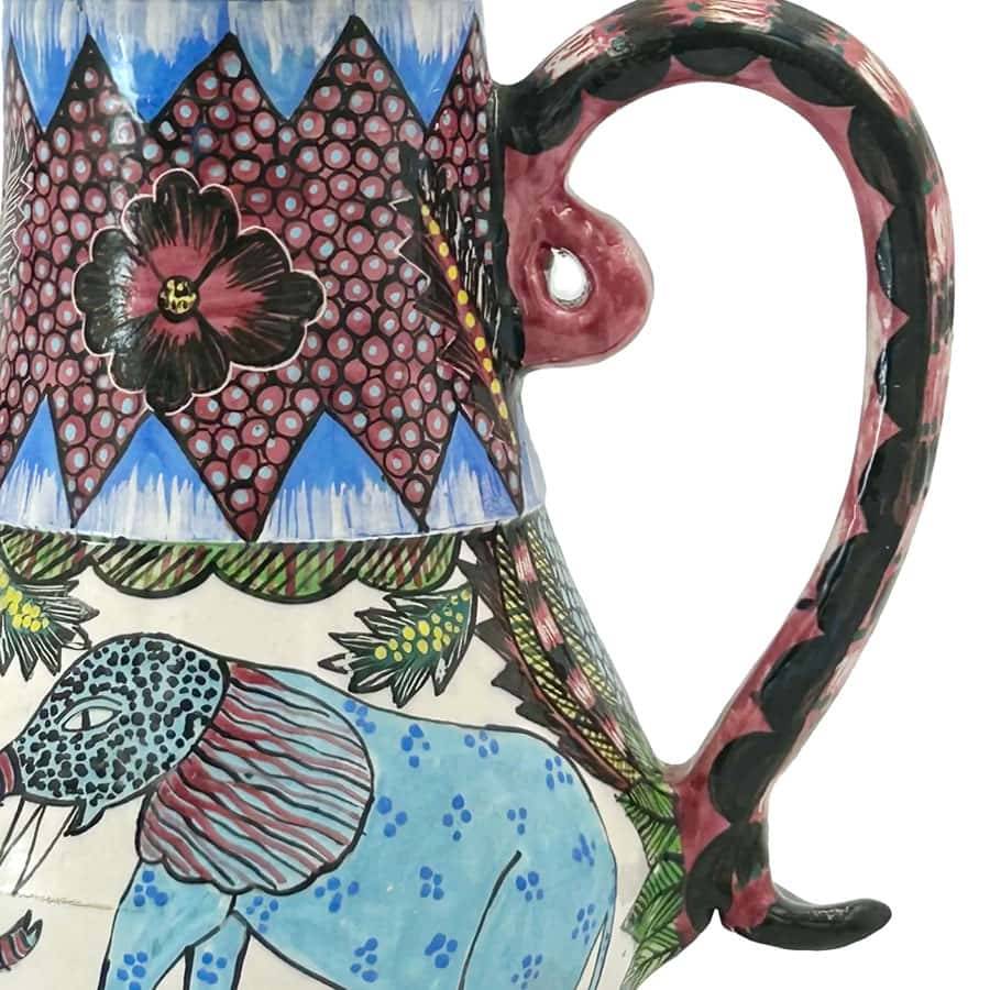 Ardmore Hand Elephant Scene Painted Large Coffee Pot By Ohelia 1995