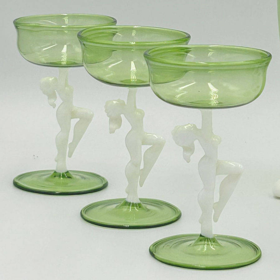 Art Deco Bimini Lauscha Dancer Glass Decanter Set Austria 1920