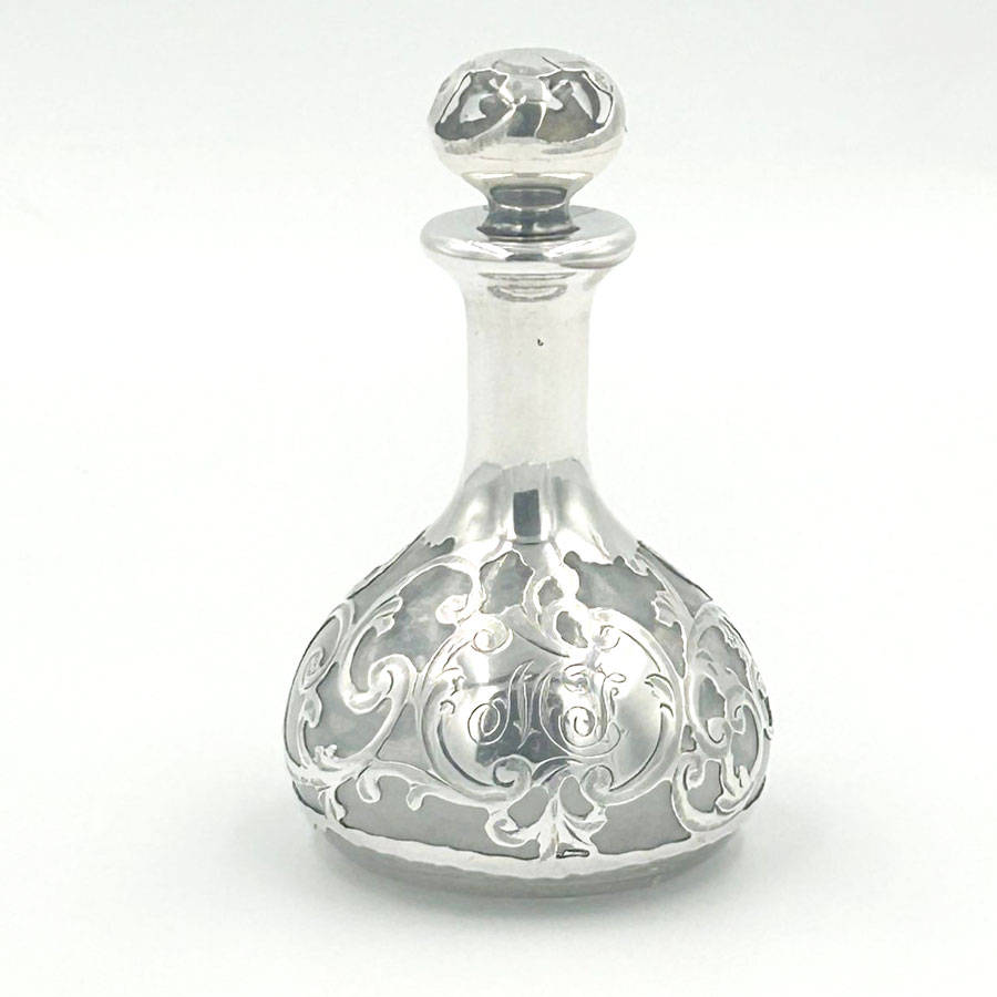 Art Nouveau Silver Overlayed Glass Miniature Perfume Bottle