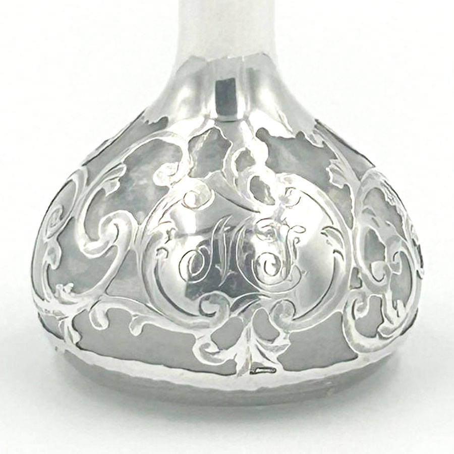 Art Nouveau Silver Overlayed Glass Miniature Perfume Bottle