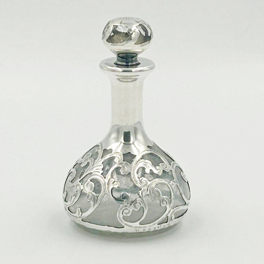 Art Nouveau Silver Overlayed Glass Miniature Perfume Bottle