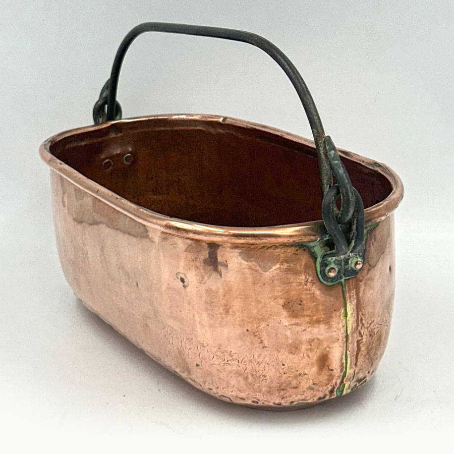 Copper Rectangular Tub With White Metal Handle