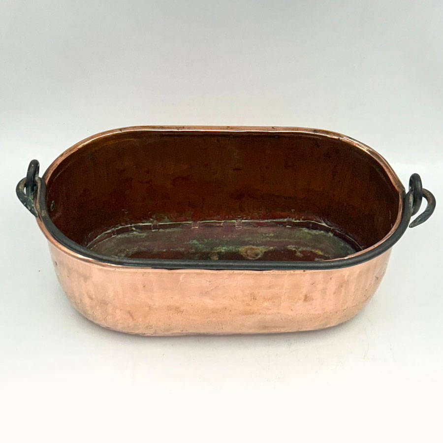 Copper Rectangular Tub With White Metal Handle