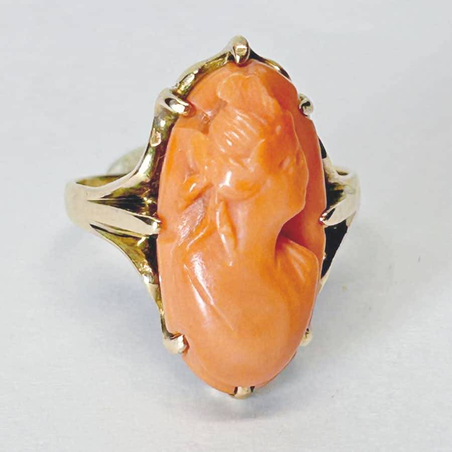 10ct Gold Coral Cameo Ring