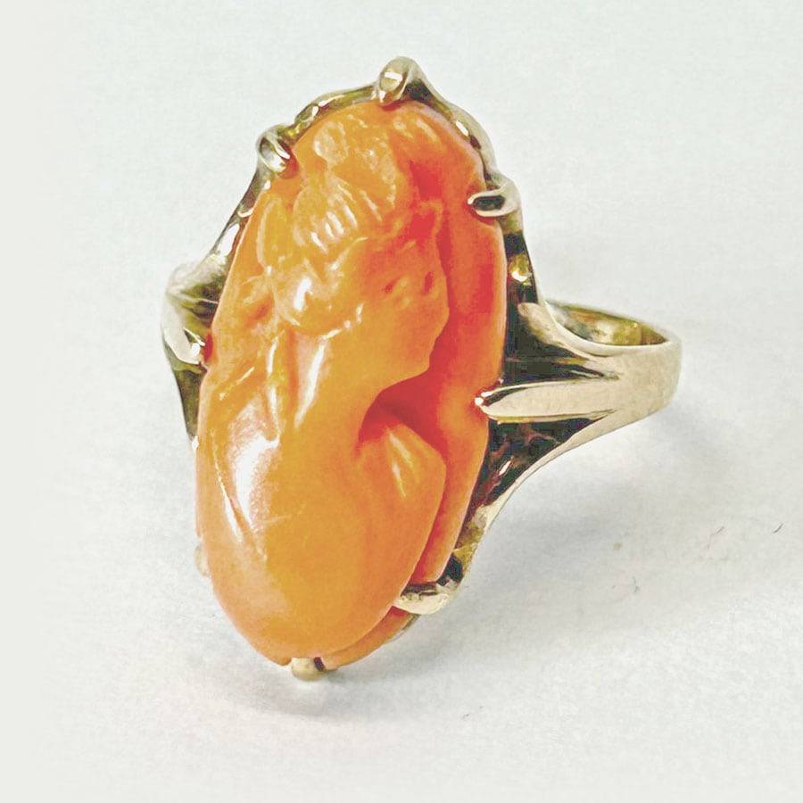 10ct Gold Coral Cameo Ring