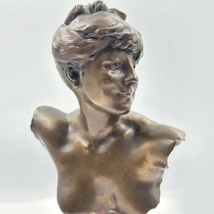 French Patinated Bronze Bust Of A Lady By Thiebaut Freres