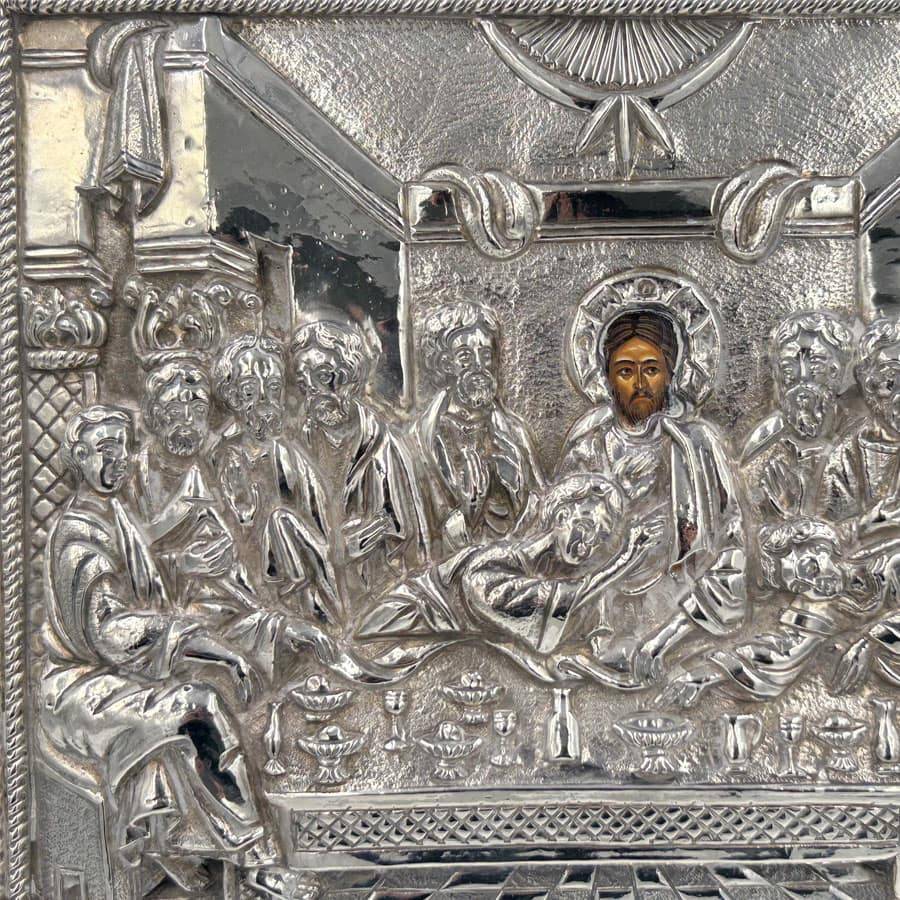 Greek The Last Supper Icon 950 Silver Framed 20th