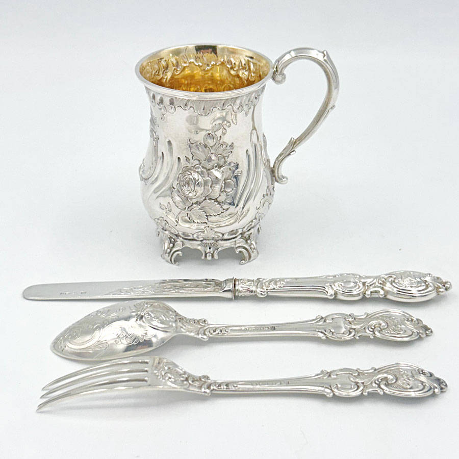 Hallmarked Silver Christening Boxed Set Martin Hall Sheffield 1879