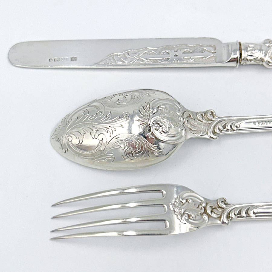 Hallmarked Silver Christening Boxed Set Martin Hall Sheffield 1879