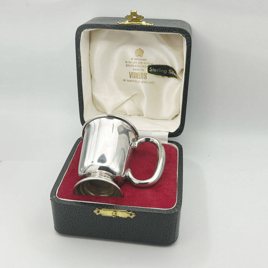 Hallmarked Silver Christening Mug Boxed Sheffield 1966