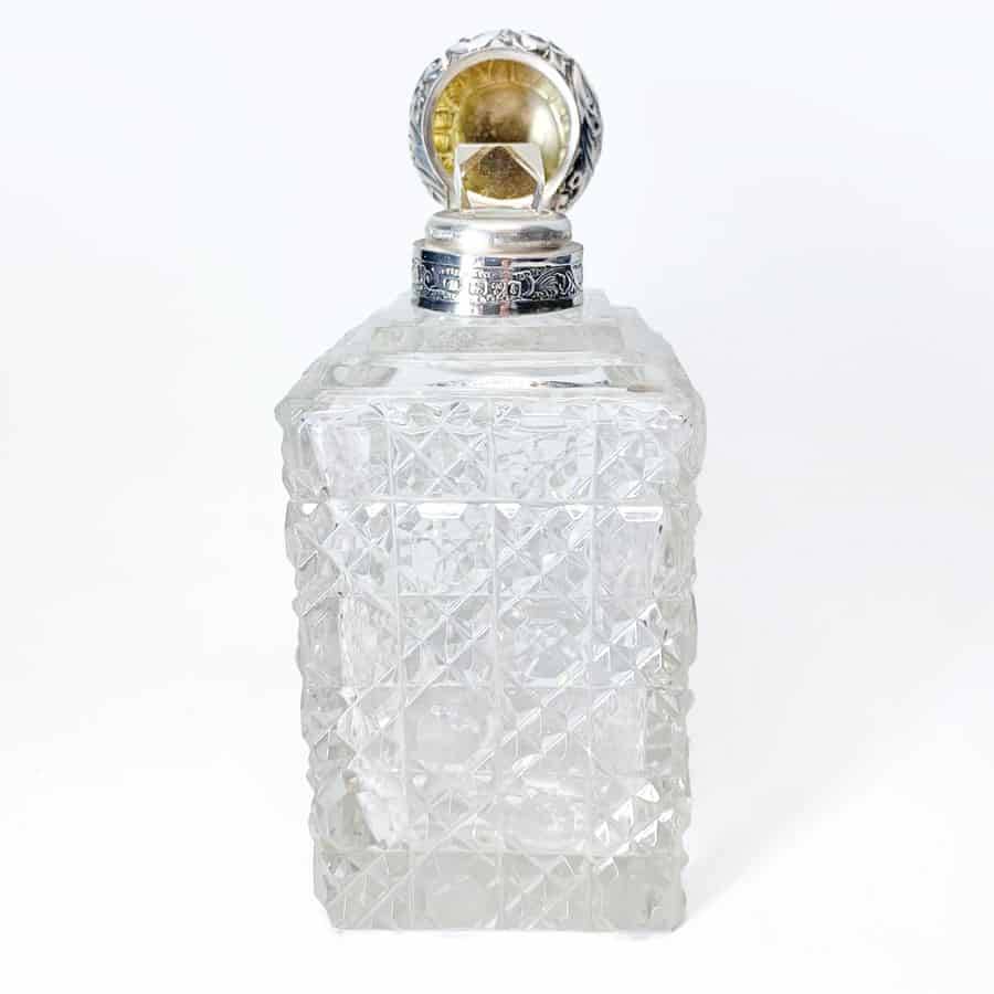 Hallmarked Silver Square Cut Glass Perfume Bottle Chester 1905
