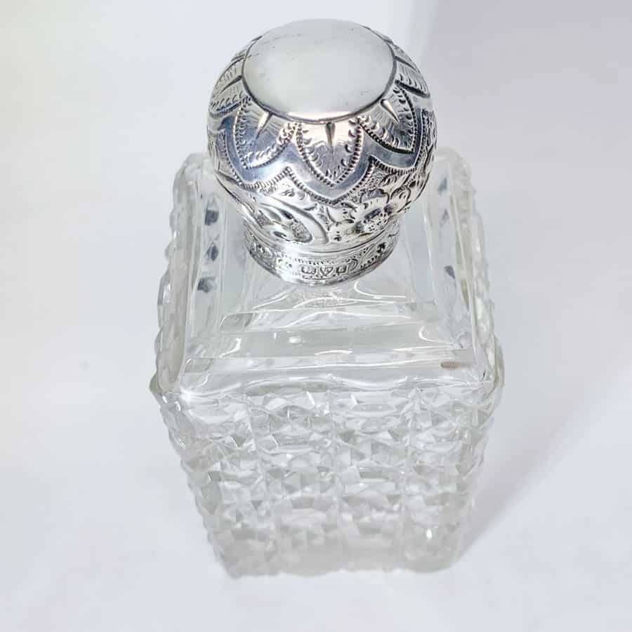 Hallmarked Silver Square Cut Glass Perfume Bottle Chester 1905