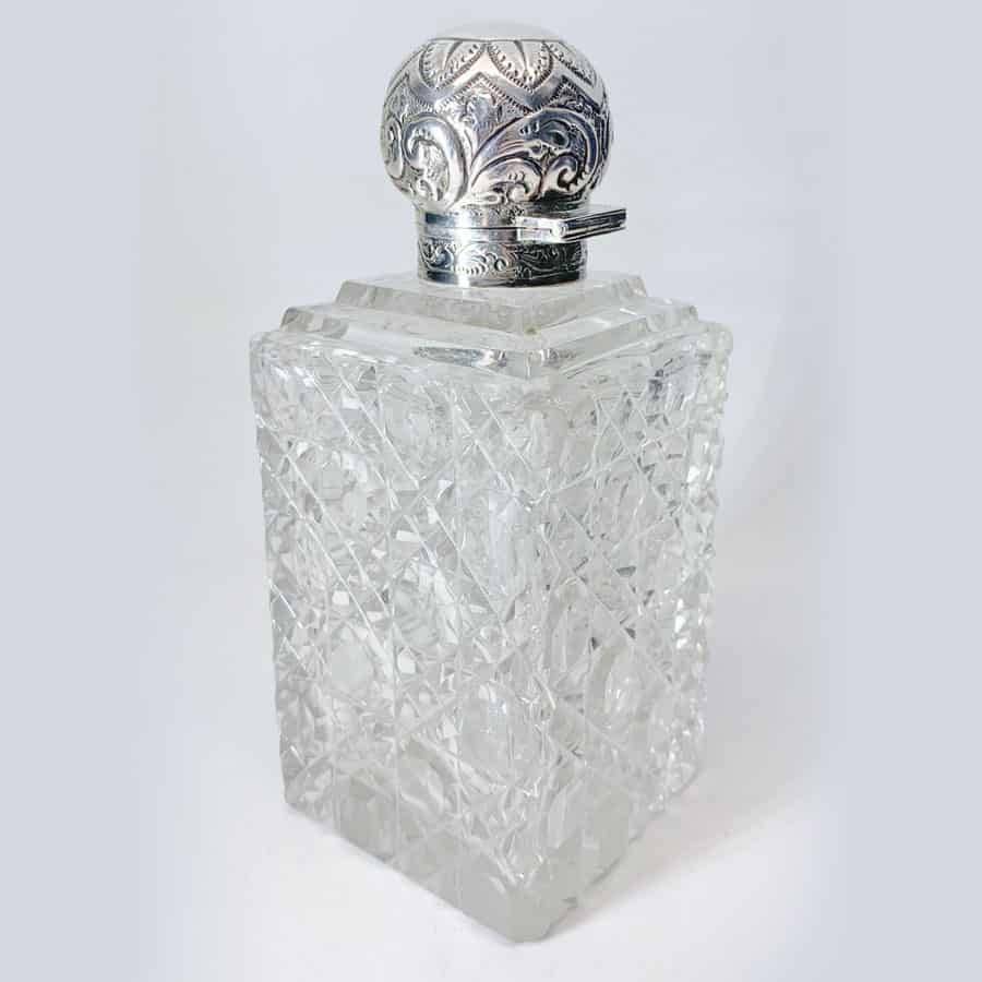 Hallmarked Silver Square Cut Glass Perfume Bottle Chester 1905