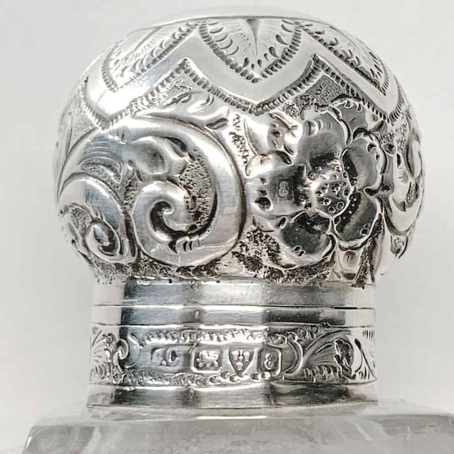 Hallmarked Silver Square Cut Glass Perfume Bottle Chester 1905