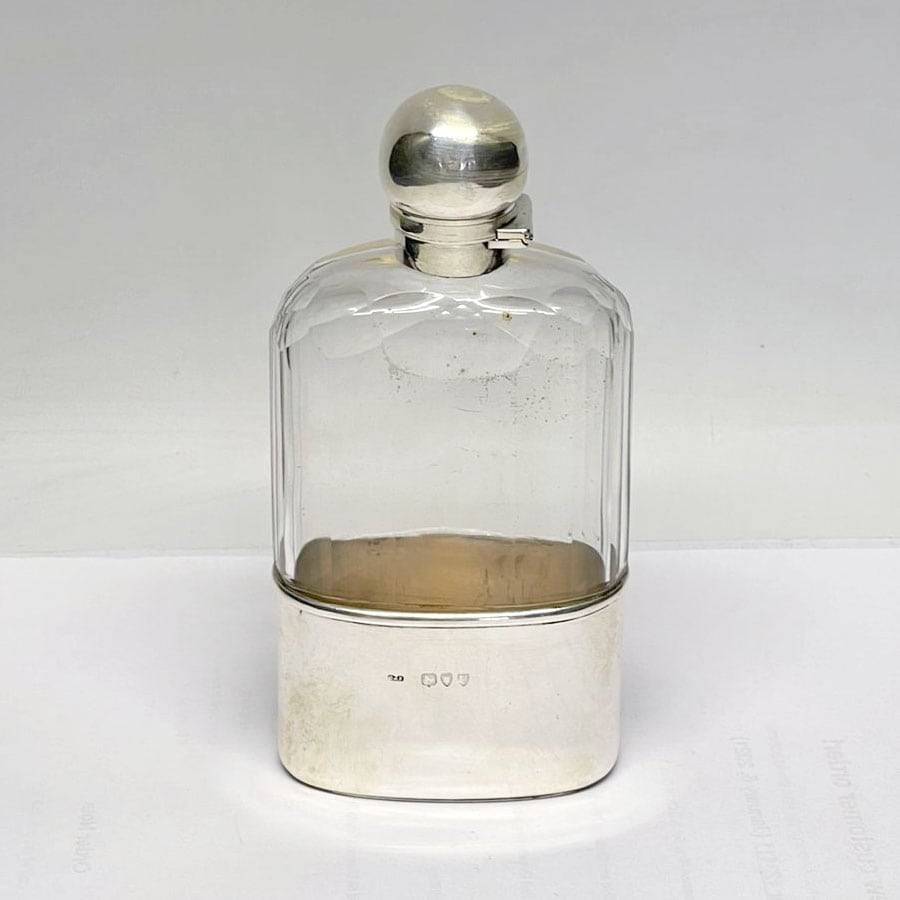 Hallmarked Silver And Glass Hip Flask London 1955