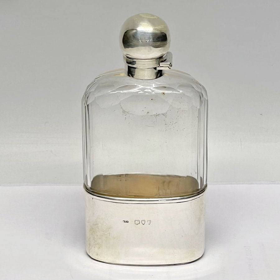 Hallmarked Silver And Glass Hip Flask London 1955