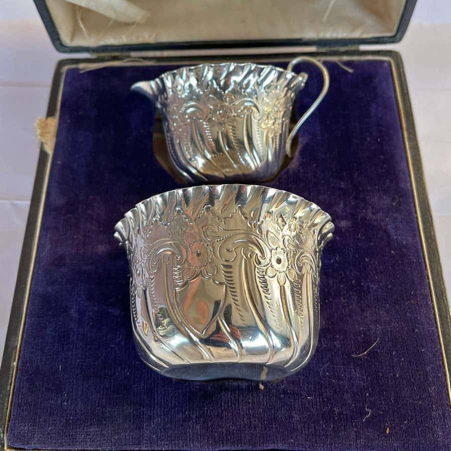 Hallmarked Silver Boxed Cream Sugar Set Sheffield 1894