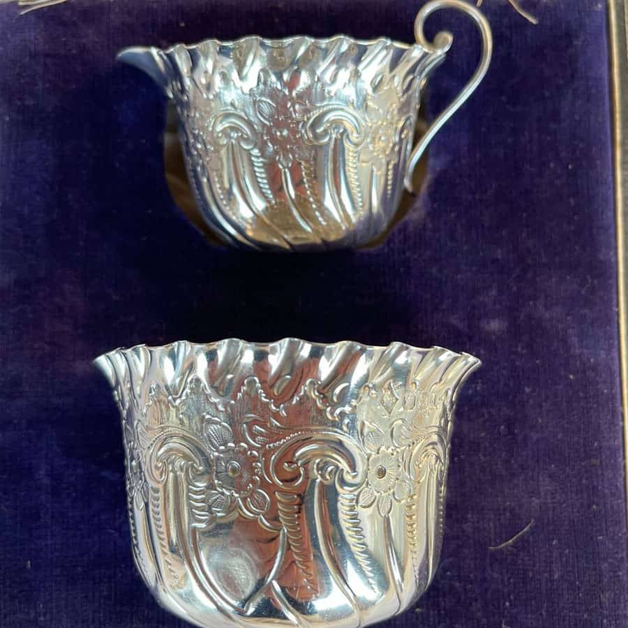 Hallmarked Silver Boxed Cream Sugar Set Sheffield 1894