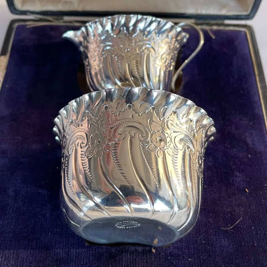 Hallmarked Silver Boxed Cream Sugar Set Sheffield 1894