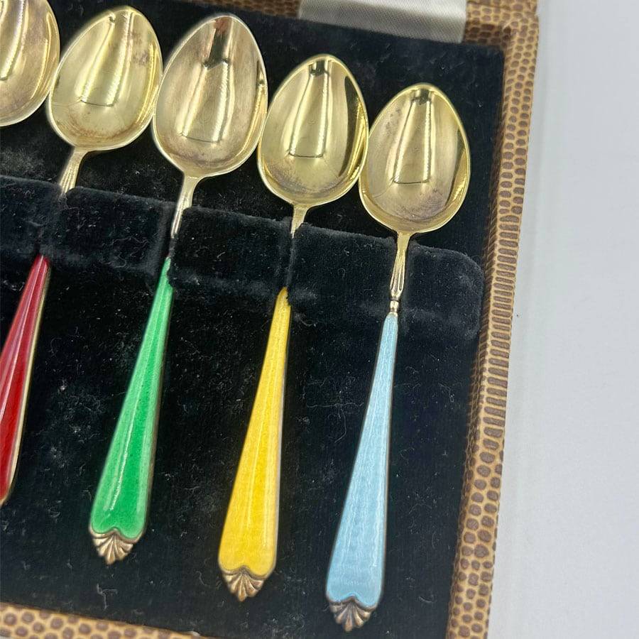 Hallmarked Silver Gilt Enamel Coffee Spoons Birmingham 1937