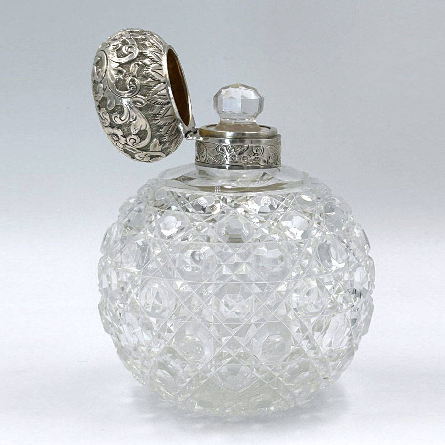Hallmarked Silver Large Cut Glass Perfume Bottle Birmingham 1889