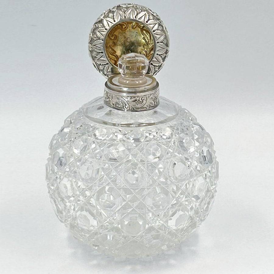 Hallmarked Silver Large Cut Glass Perfume Bottle Birmingham 1889