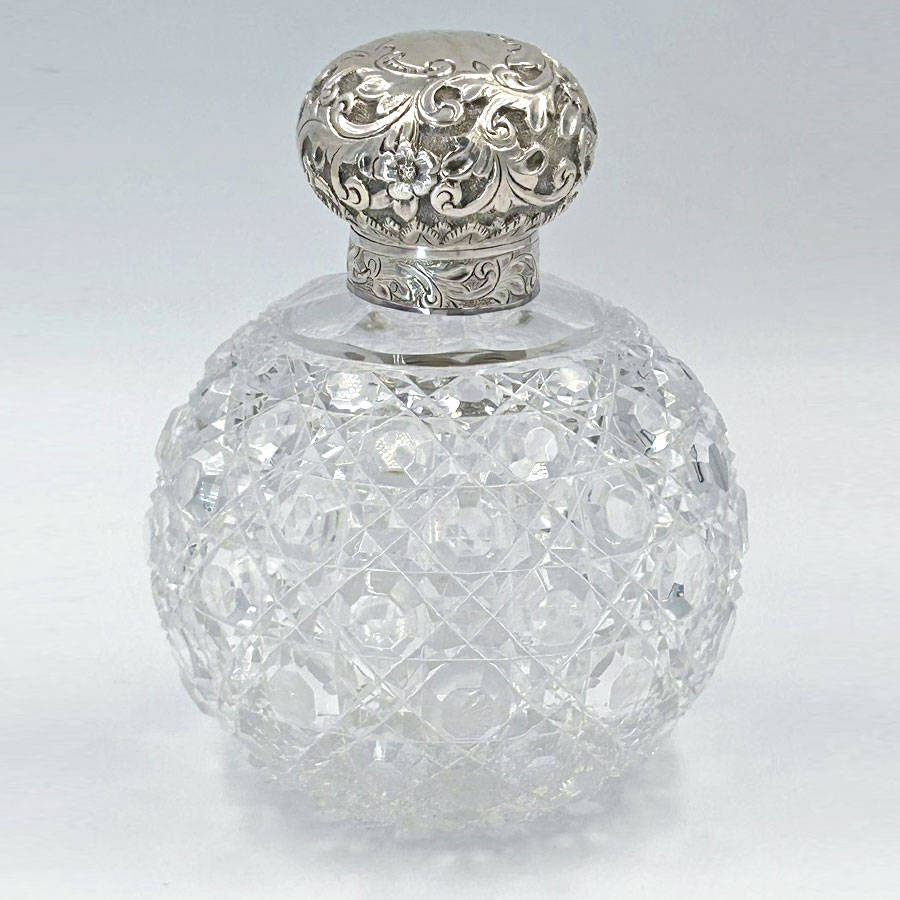 Hallmarked Silver Large Cut Glass Perfume Bottle Birmingham 1889