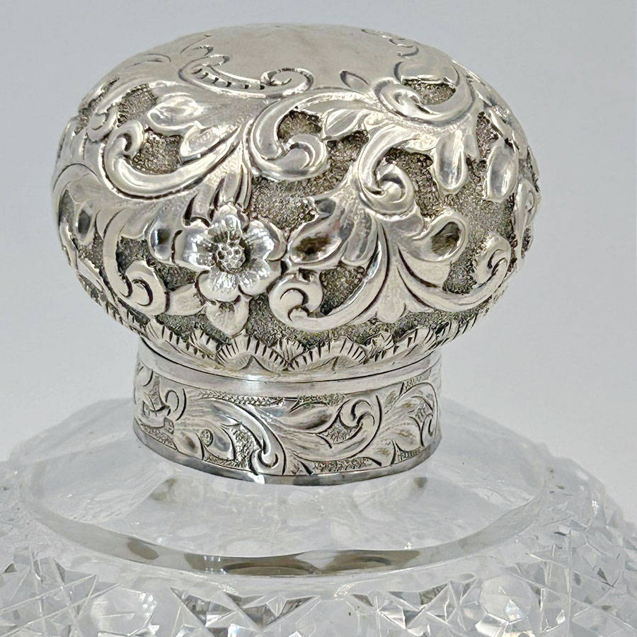 Hallmarked Silver Large Cut Glass Perfume Bottle Birmingham 1889