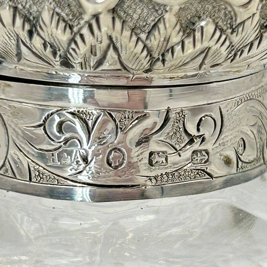 Hallmarked Silver Large Cut Glass Perfume Bottle Birmingham 1889