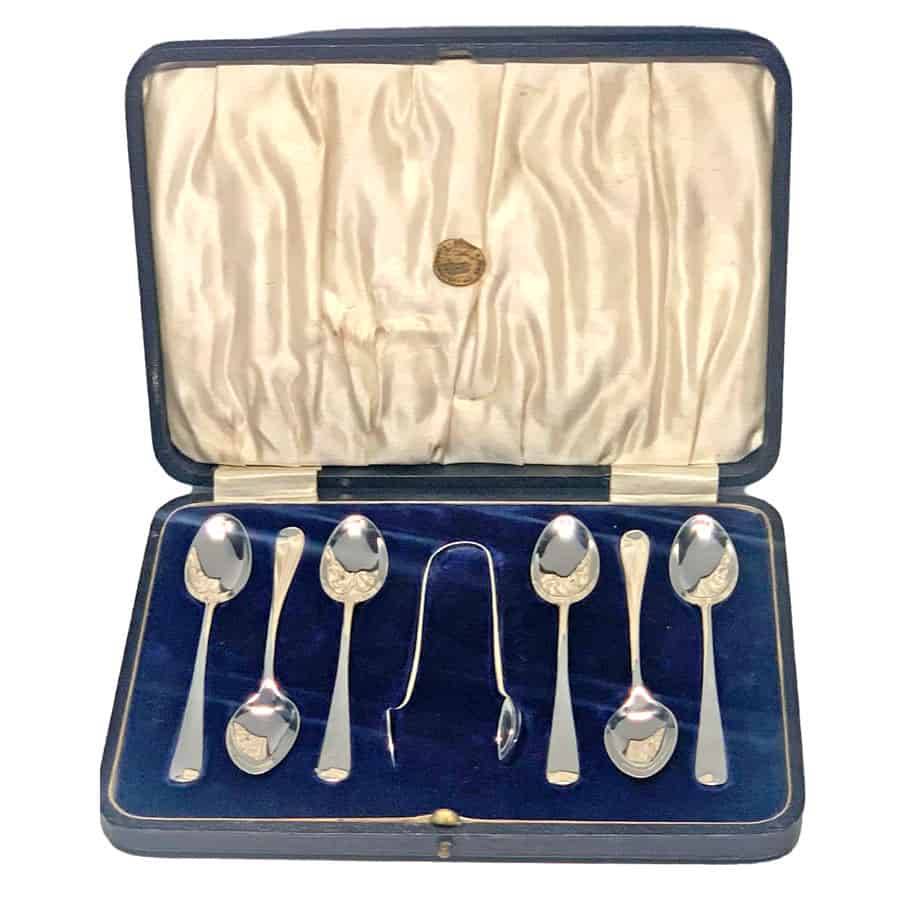 Hallmarked Silver Rat Tail Tea Spoon Set Birmingham 1924